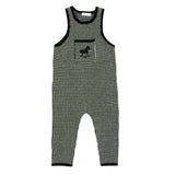 Coco Blanc Long Knit Romper With Black Embroidered Rocking Horse On Pocket - Black/White