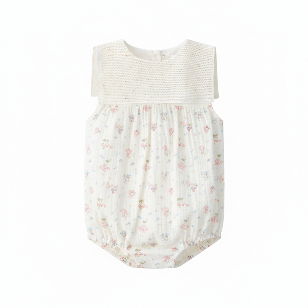 Coco Blanc Cherry Gauze Sailor Romper