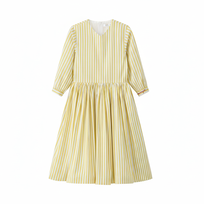 Coco Blanc Yellow Striped Dress (3/4 Sleeve)
