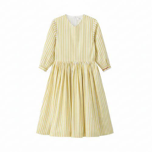 Coco Blanc Yellow Striped Dress (3/4 Sleeve)