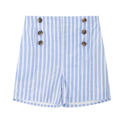 Coco Blanc Double Breasted Shorts - Blue Striped