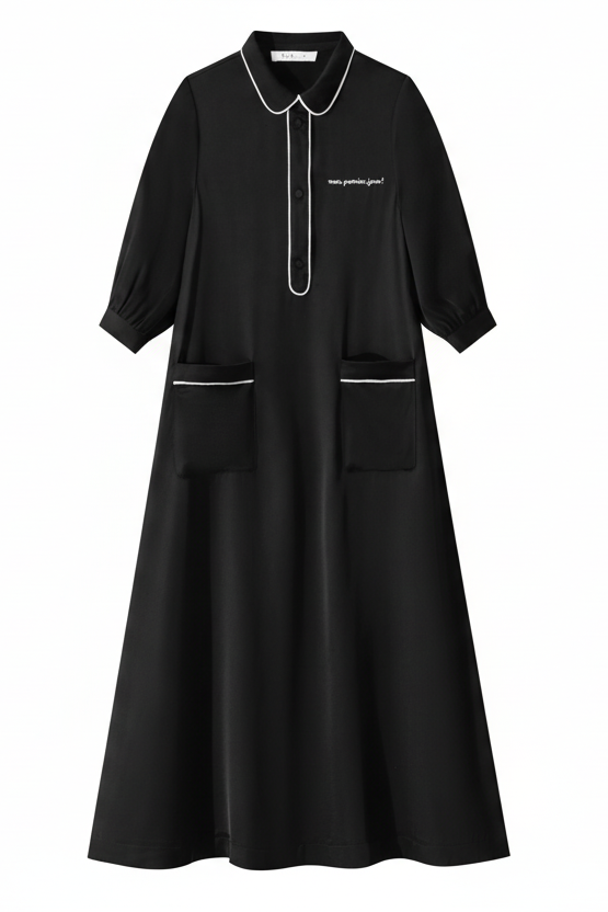 Coco Blanc Maxi Silk Shirt Dress - Black
