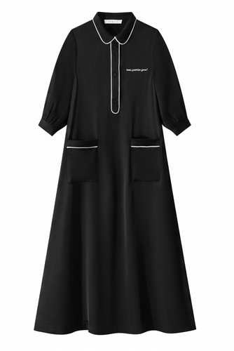 Coco Blanc Maxi Silk Shirt Dress - Black