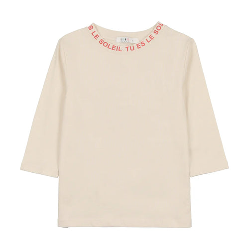 Coco Blanc Crew Neck Tee (3/4 sleeve) - Cream W/ Red
