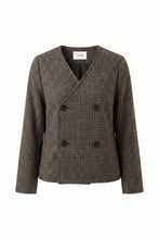 Load image into Gallery viewer, Pernille Houndstooth Collarless Jacket - Black/Brown