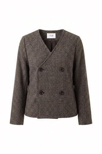 Pernille Houndstooth Collarless Jacket - Black/Brown