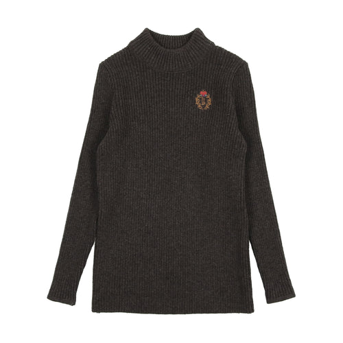 Lil Legs Crest Knit Mockneck - Grey