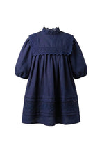 Load image into Gallery viewer, Pernille Dress With Lace Trimmed High Neckline And Lace Yoke - Blue