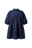 Pernille Dress With Lace Trimmed High Neckline And Lace Yoke - Blue