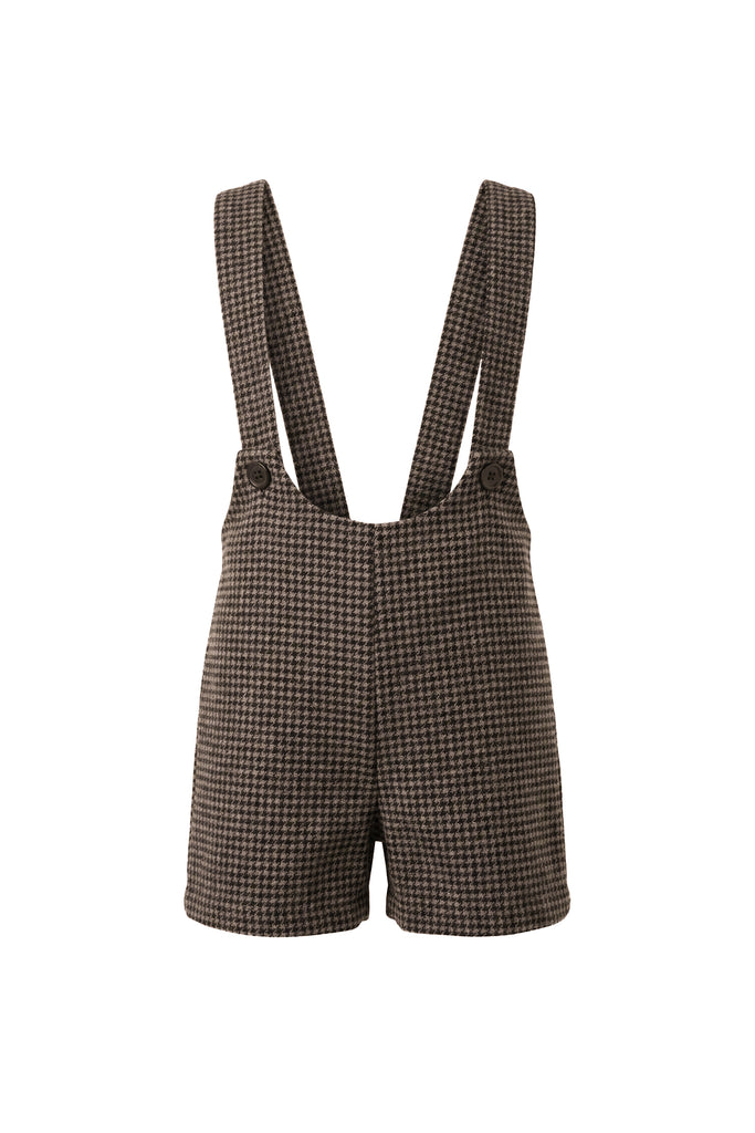 Pernille Houndstooth Pants With Suspenders - Black/Brown