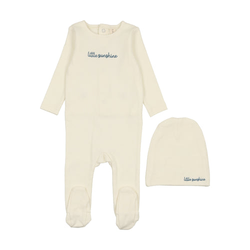 Lilette Cotton Word Footie & Beanie - Milk/Cloud
