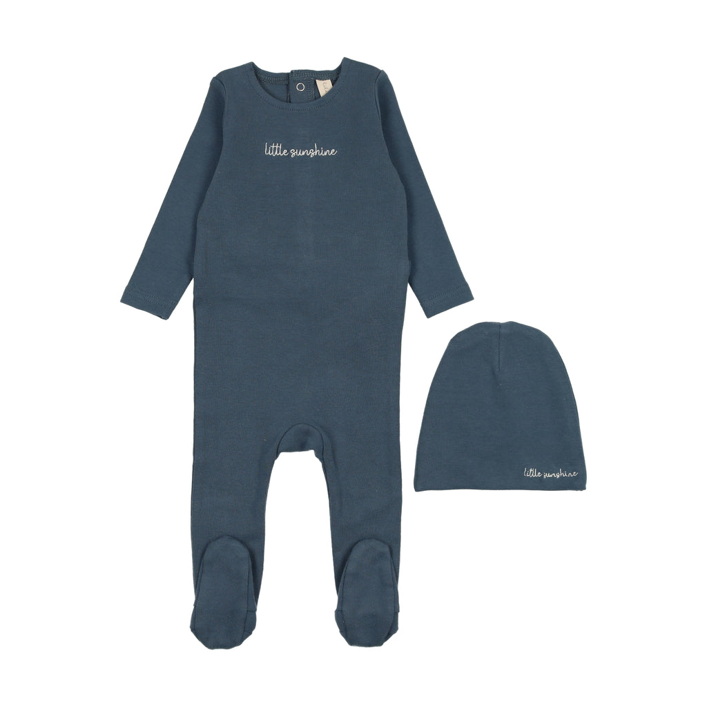 Lilette Cotton Word Footie & Beanie - Off Navy
