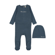 Load image into Gallery viewer, Lilette Cotton Word Footie &amp; Beanie - Off Navy