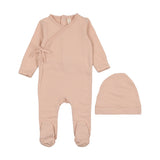 Lil Legs Brushed Cotton Wrapover Footie & Hat - Pale Pink