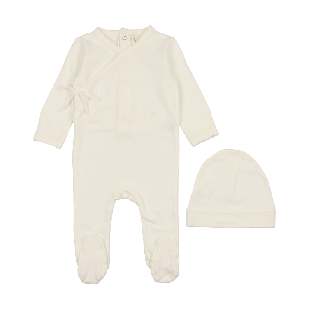Lil Legs Brushed Cotton Wrapover Footie & Hat - Winter White