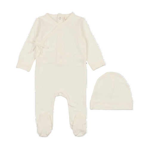 Lilette Classic Brushed Cotton Wrapover Footie And Hat - Winter White
