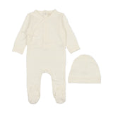 Lilette Classic Brushed Cotton Wrapover Footie And Hat - Winter White