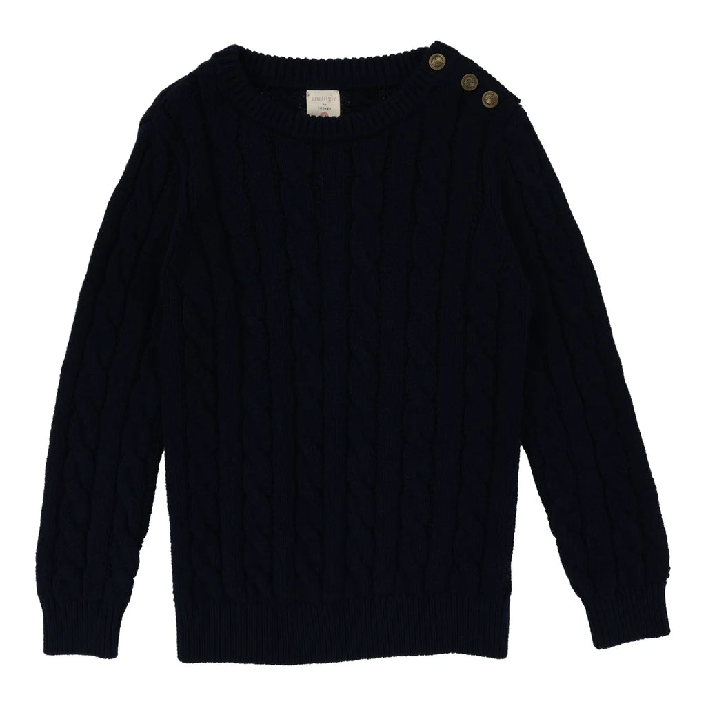 Lil Legs Cable Crewneck Sweater - Navy