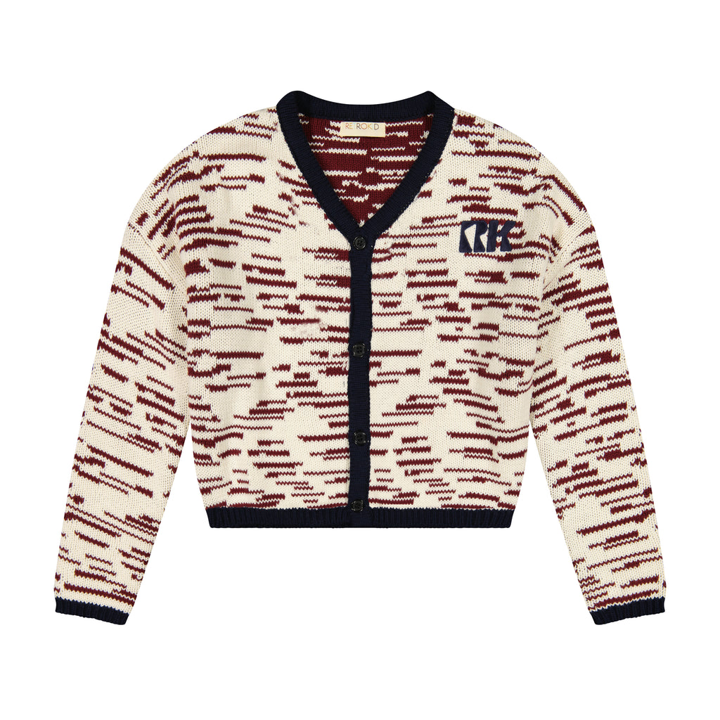 Retro Kid Chunky Knit Classic Cardigan - Cream/Burgundy