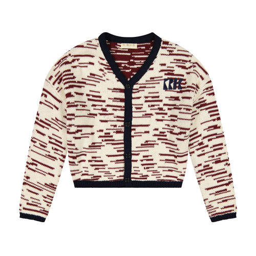 Retro Kid Chunky Knit Classic Cardigan - Cream/Burgundy