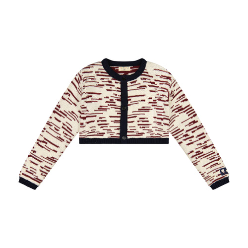 Retro Kid Chunky Knit Crop Cardigan - Cream/Burgundy