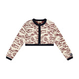 Retro Kid Chunky Knit Crop Cardigan - Cream/Burgundy