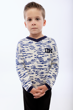 Load image into Gallery viewer, Retro Kid Chunky Knit V-Neck Sweater - Cream/Cobalt