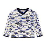 Retro Kid Chunky Knit V-Neck Sweater - Cream/Cobalt
