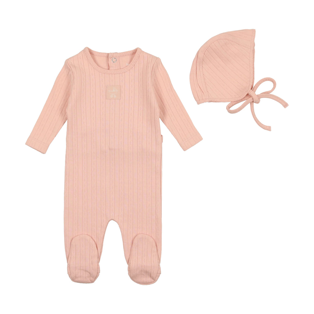 Bee & Dee Classic Pointelle Collection Footie with Bonnet-Dusty Pink