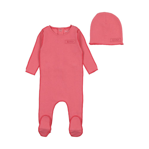 Bee And Dee Classic Ribbed Footie & Beanie - Bright Coral
