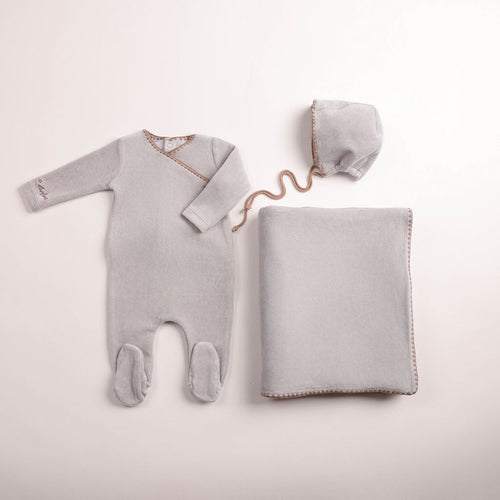 Bee & Dee Classic Stitch Velour Layette Set - Dusty Blue