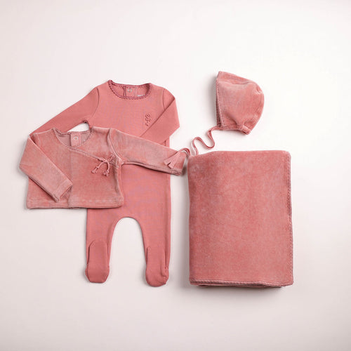Bee & Dee Classic Stitch Wrap Two Piece Layette Set - Dusty Pink