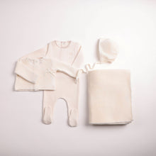 Load image into Gallery viewer, Bee &amp; Dee Classic Stitch Wrap Two Piece Layette Set - Linen