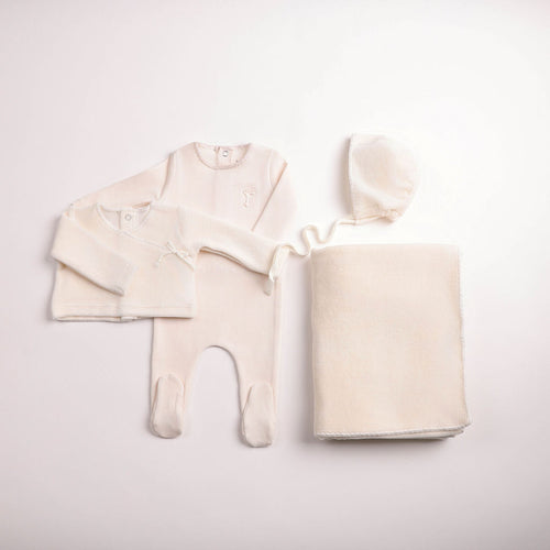 Bee & Dee Classic Stitch Wrap Two Piece Layette Set - Linen