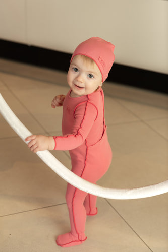 Bee And Dee Classic Ribbed Footie & Beanie - Bright Coral