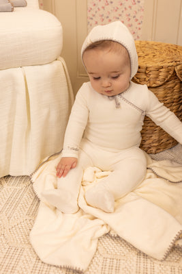 Bee & Dee Classic Stitch Velour Layette Set - Chalk White