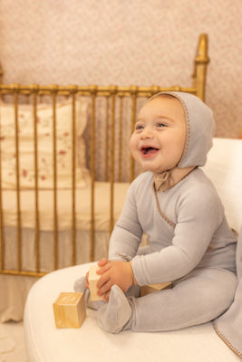Bee & Dee Classic Stitch Velour Layette Set - Dusty Blue