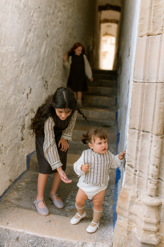 Orange Dimanche Baby Girl Knit Romper - Ivory
