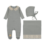 Mon Tresor Collar And Crochet Layette Set - Quarry