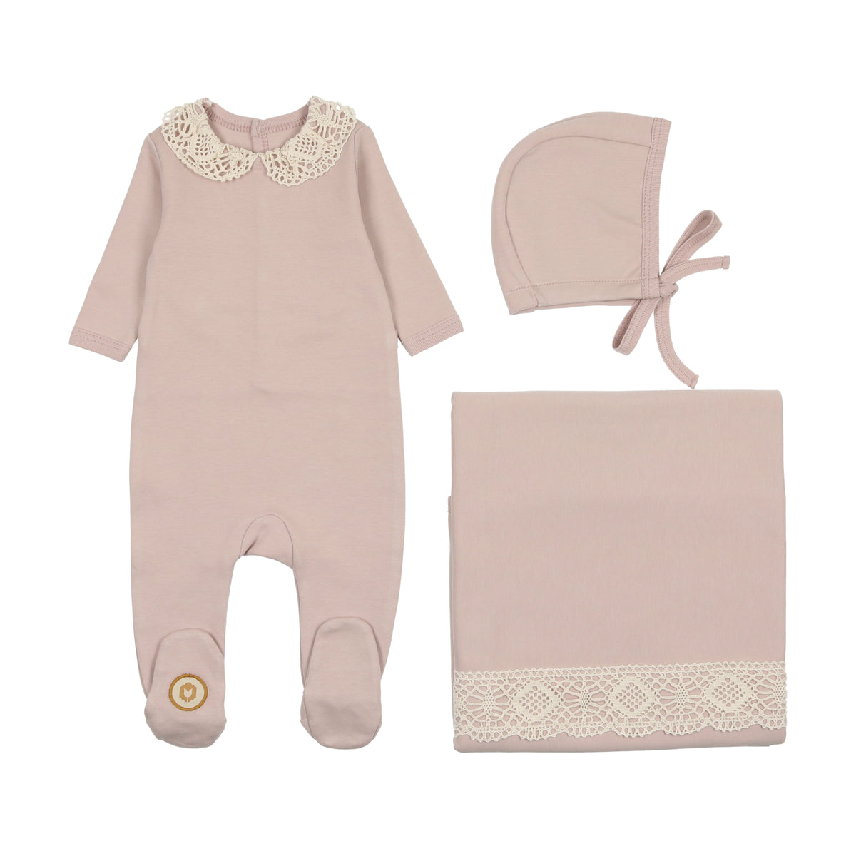 Velour Collar Layette Set - Cream/Pink main image 0