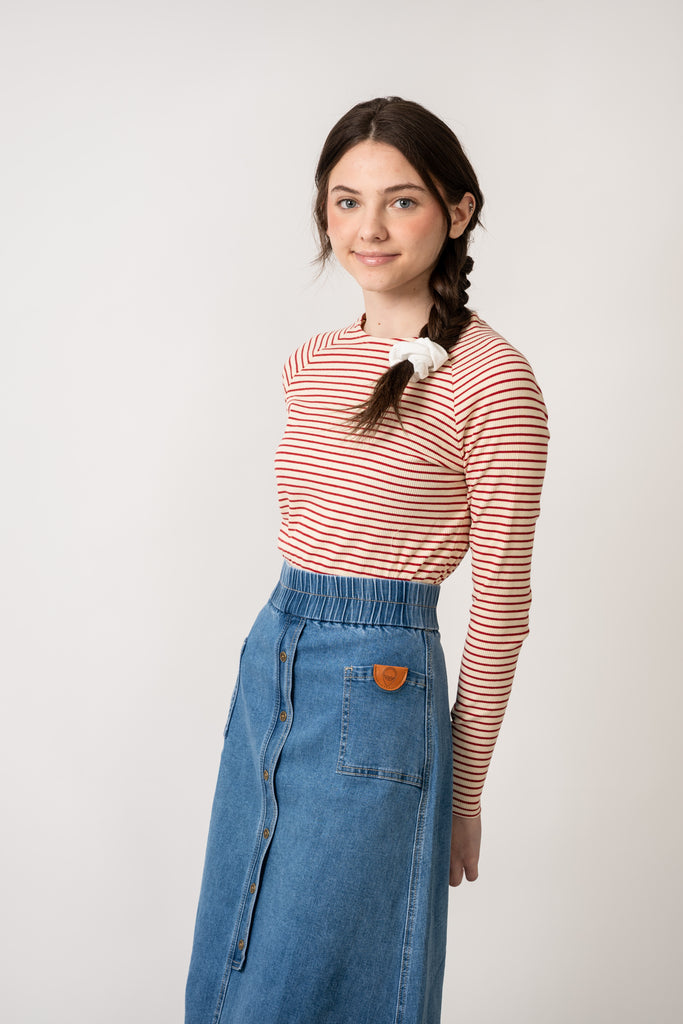 Birnham On The Sea Teen Crew - Cherry Stripe
