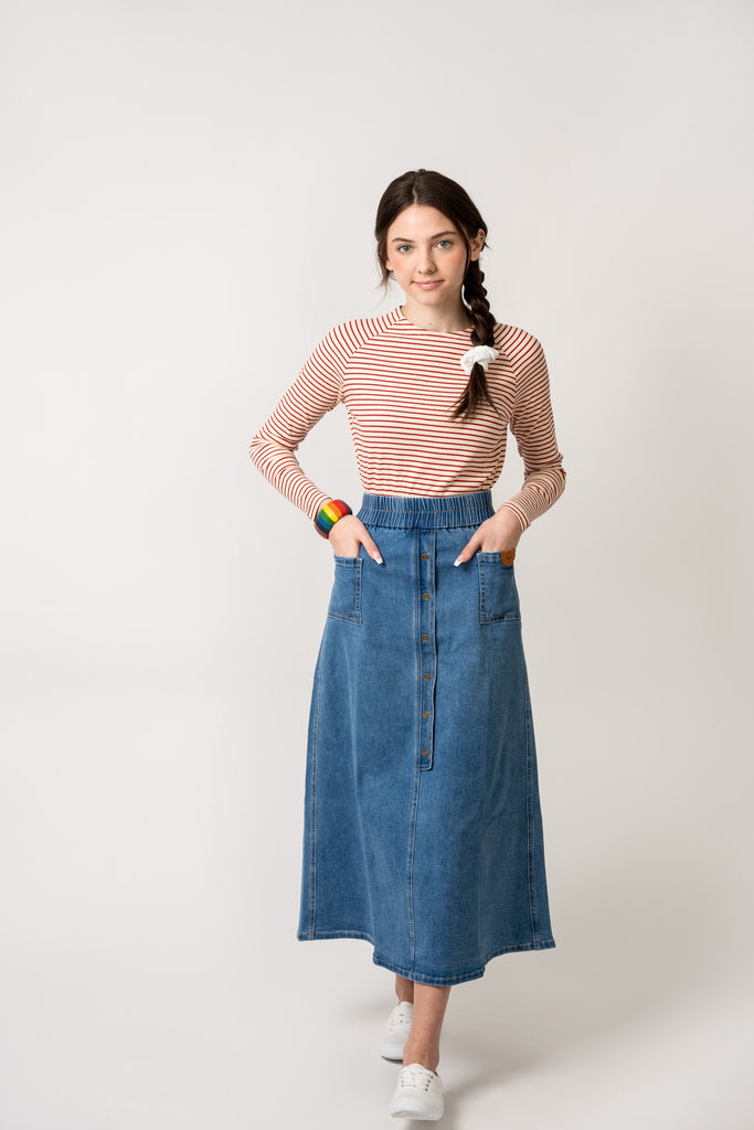 Birnham On The Sea Denim Midi Skirt - Denim