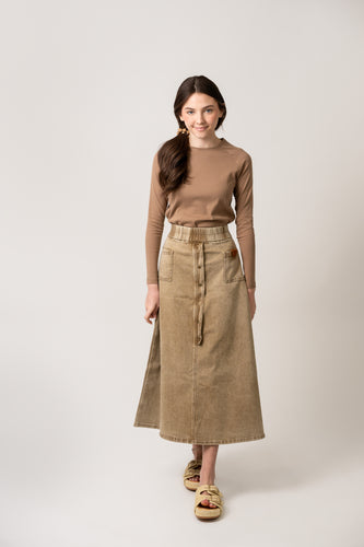 Birnham On The Sea Denim Midi Skirt - Desert Denim