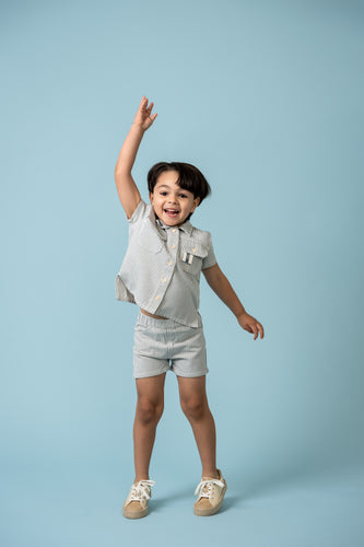 Birnham On The Sea Boys Shorts - Blue Stripe