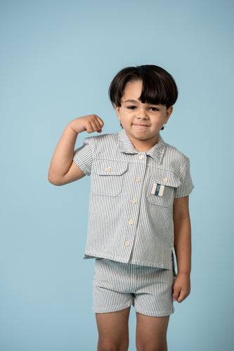 Birnham On The Sea Boys Button D Shirt - Blue Stripe