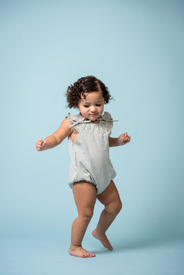 Birnham On The Sea Smocked Romper - Blue Stripe