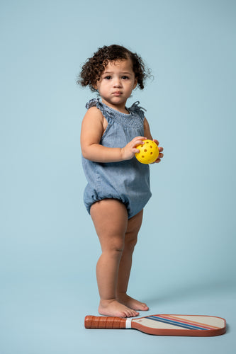 Birnham On The Sea Smocked Romper - Stonewash Denim