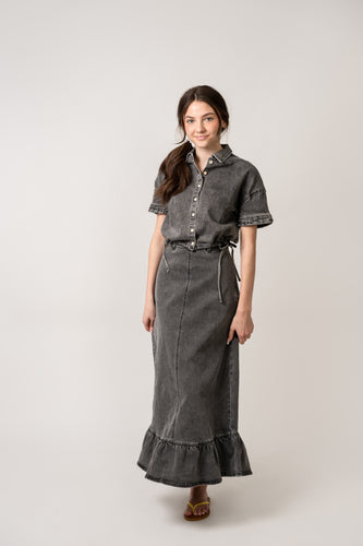 Birnham On The Sea Teen Ruffle Midi Skirt - Black Wash