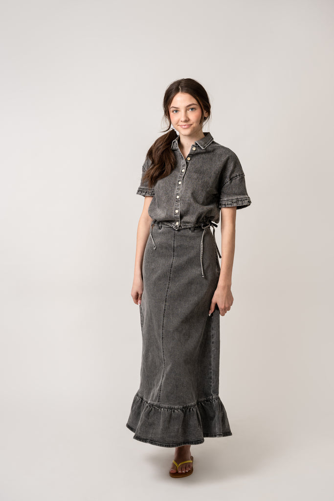 Birnham On The Sea Teen Drawstring Top - Black Wash