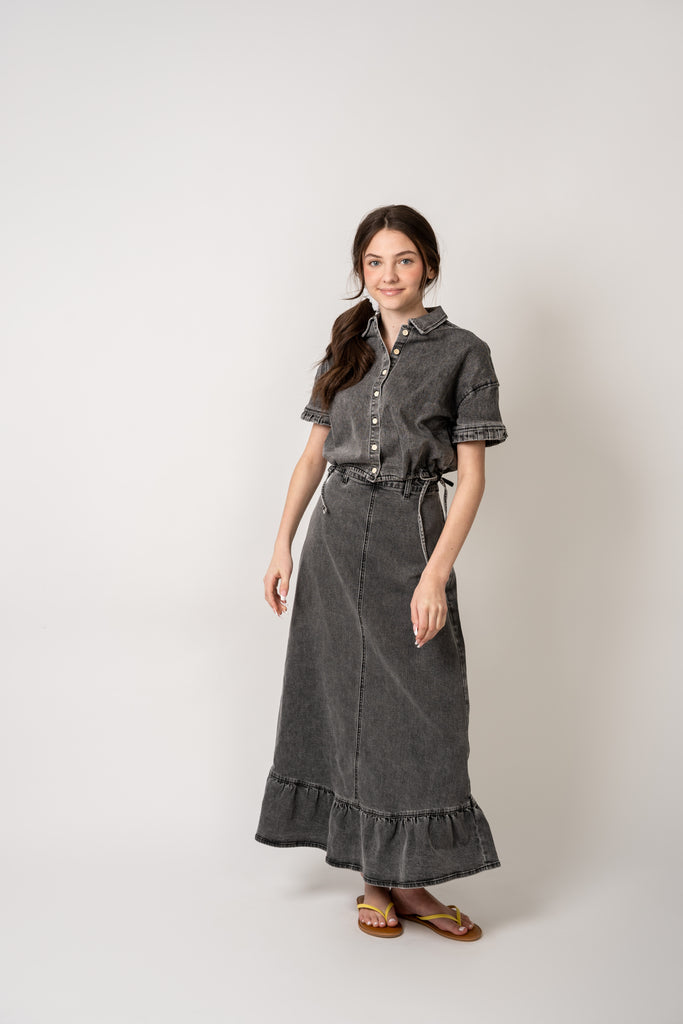 Birnham On The Sea Teen Ruffle Midi Skirt - Black Wash